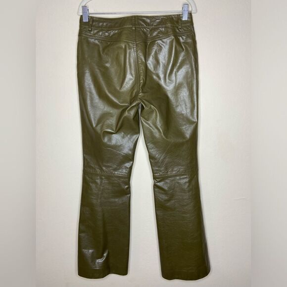 Theory Leather Green Pants Straight Leg Size 6 - Picture 8 of 10